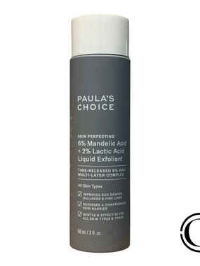 PAULA'S CHOICE 6% MANDELIC ACID + 2% LACTIC ACID LIQUID EXFOLIANT 3 OZ SEALED